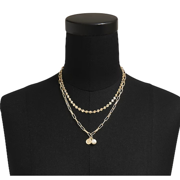 NWT J. Crew Gold Small Coin and Pearl Layering Necklace - Picture 2 of 7
